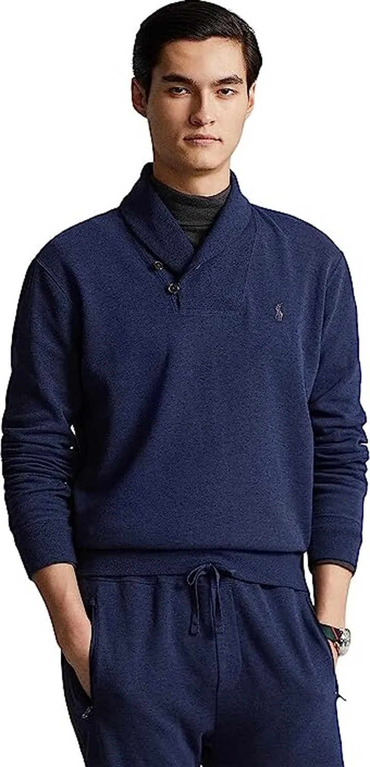 Polo Ralph Lauren Luxury Jersey Shawl-Collar Pullover (Spring Navy Heather) Men's Clothing