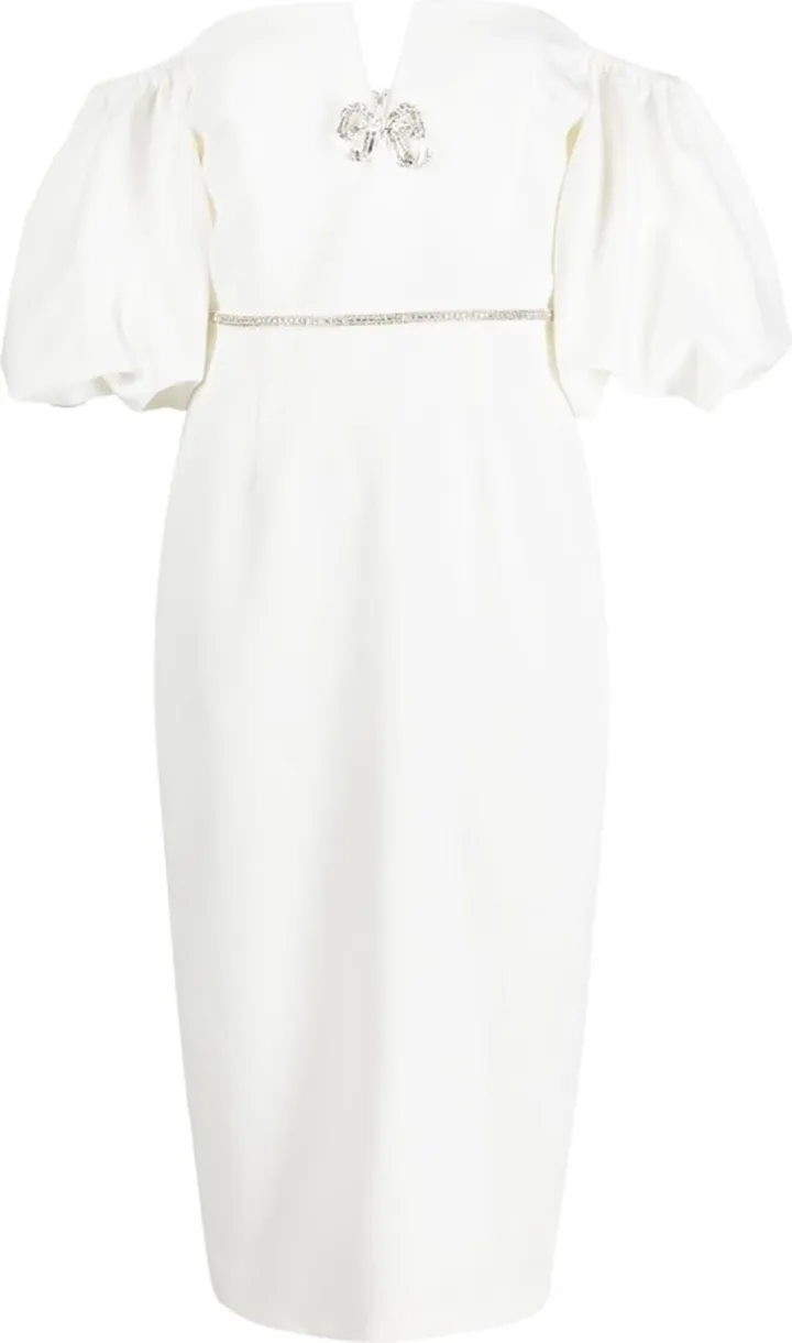 Off-Shoulder Bow-Detail Midi Dress
