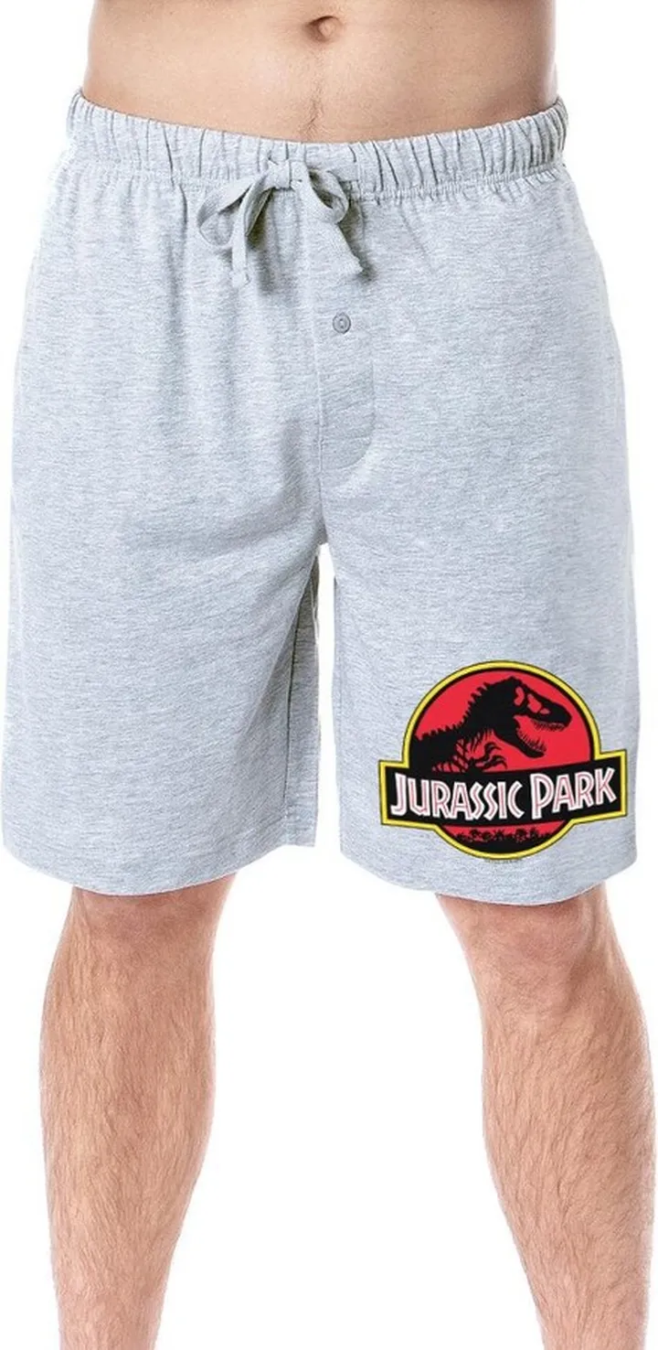 Jurassic Park Mens' Dinosaur Film Movie Park Logo Sleep Pajama Shorts (Large) Grey