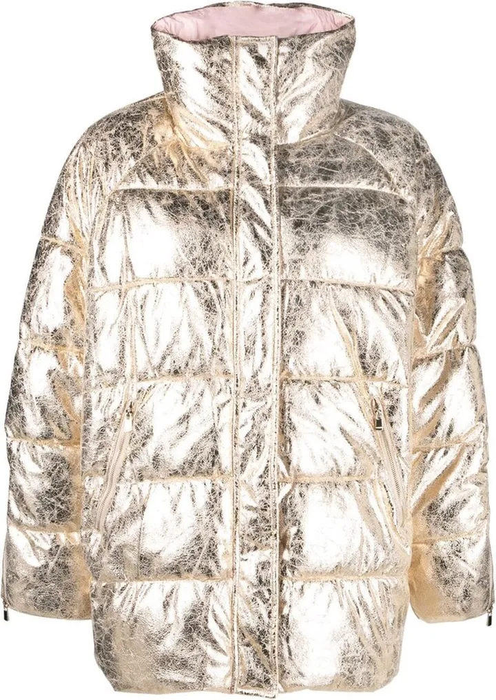 Metallic-Effect High-Neck Puffer Jacket