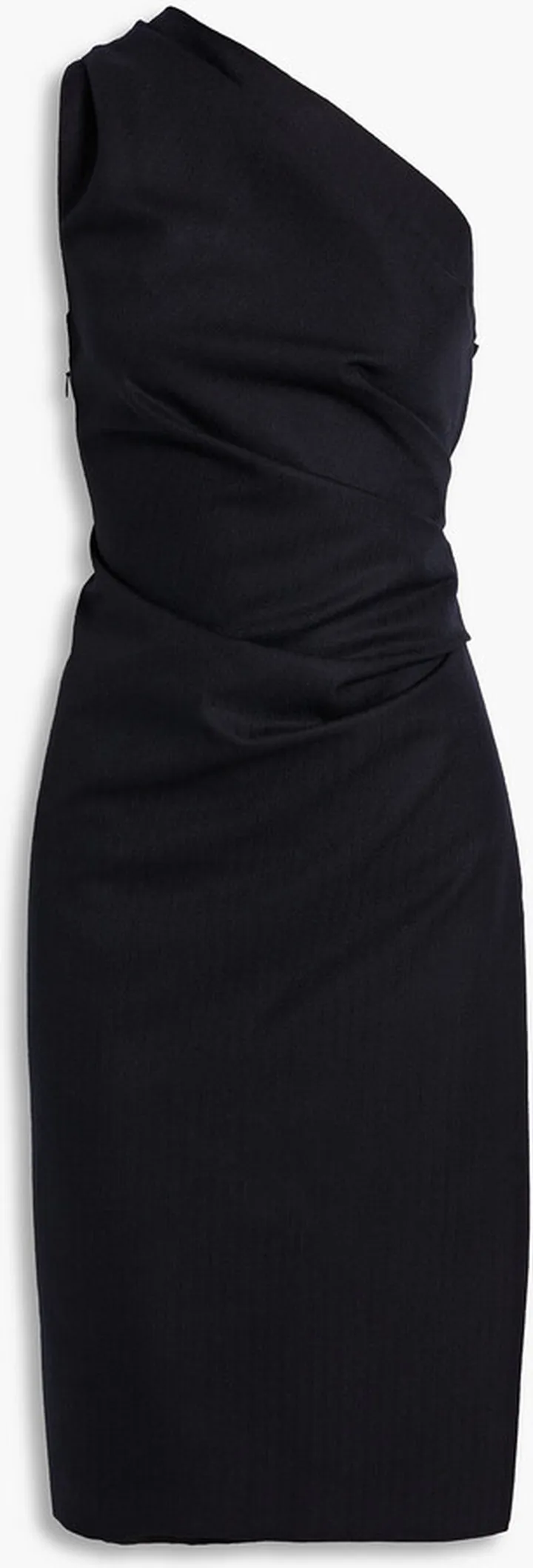 One-shoulder gathered wool dress