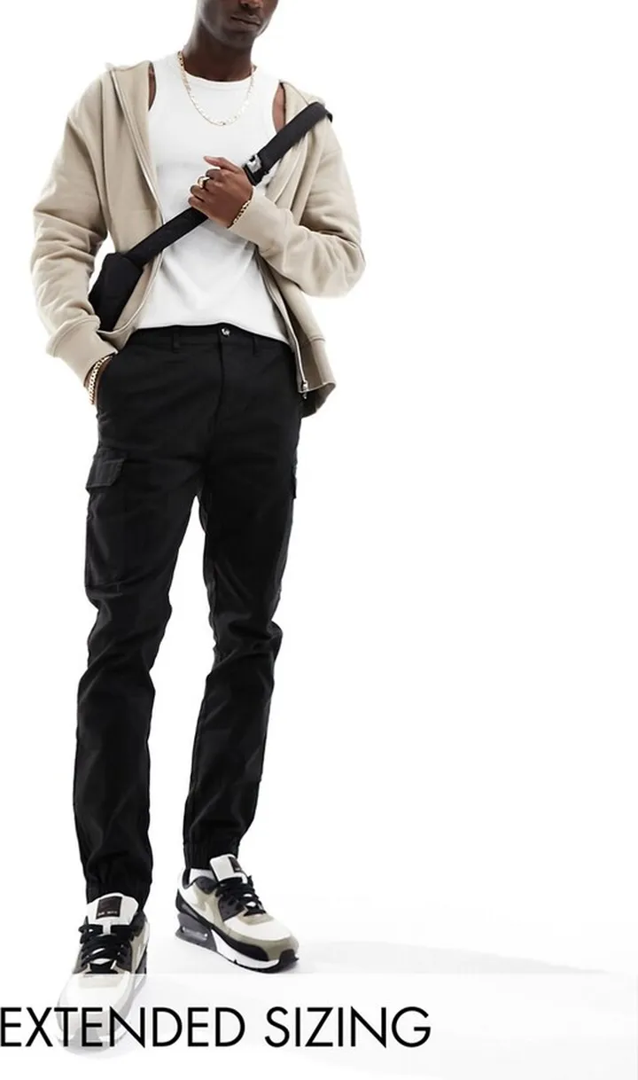 ASOS DESIGN skinny cuffed cargo pants in black