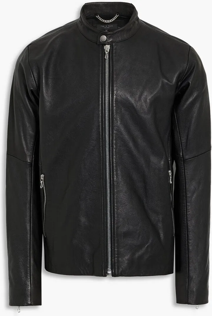 Articulated slim-fit textured-leather biker jacket