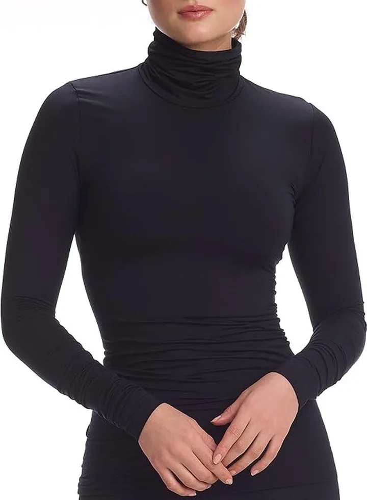 Commando Butter Long Sleeve Turtleneck TS27 (Black) Women's Clothing