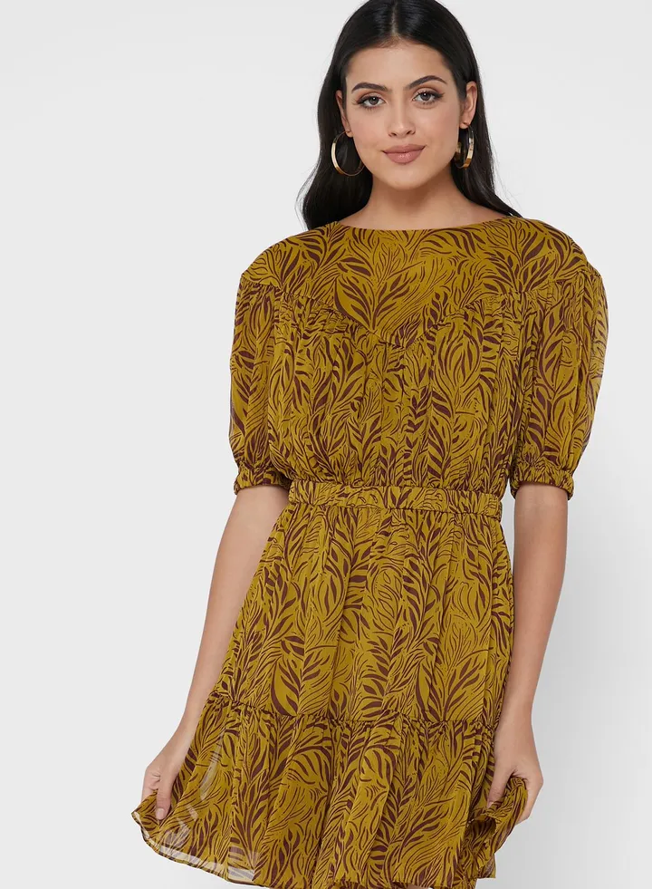 Puff Sleeve Printed Dress