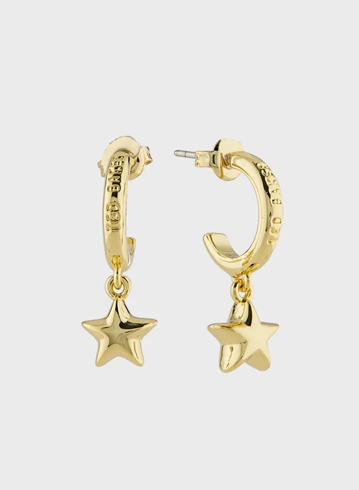 Pistela: Pillow Star Hoop Charm Earrings