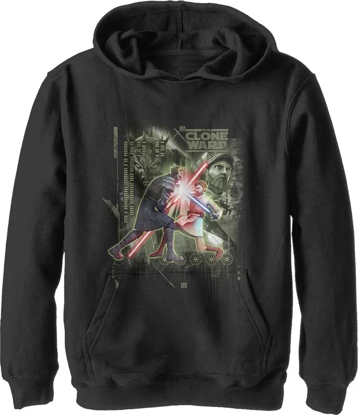 Boy's Star Wars: The Clone Wars Lightsaber Duel Pull Over Hoodie - Black - Small