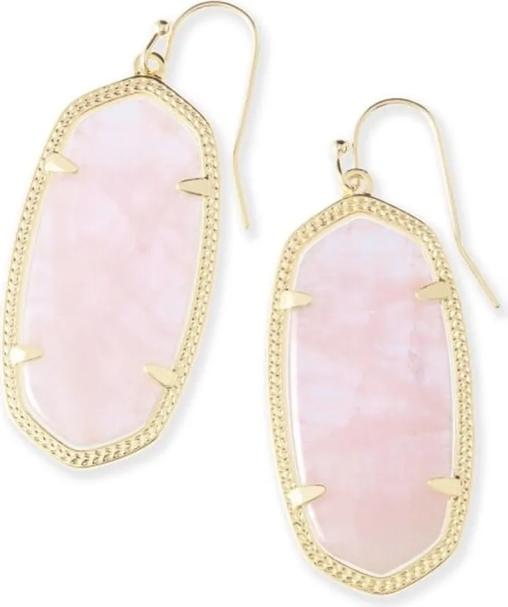 Elle Gold Drop Earrings in Rose Quartz