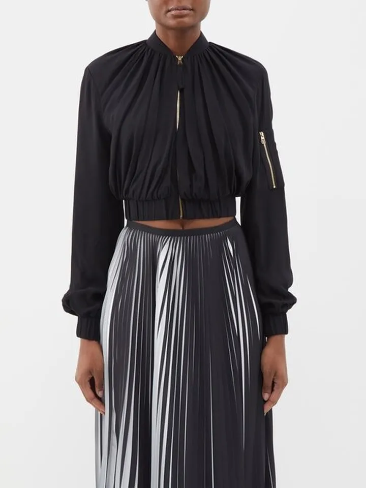 X Lutz Huelle Pleated Crepe Bomber Jacket