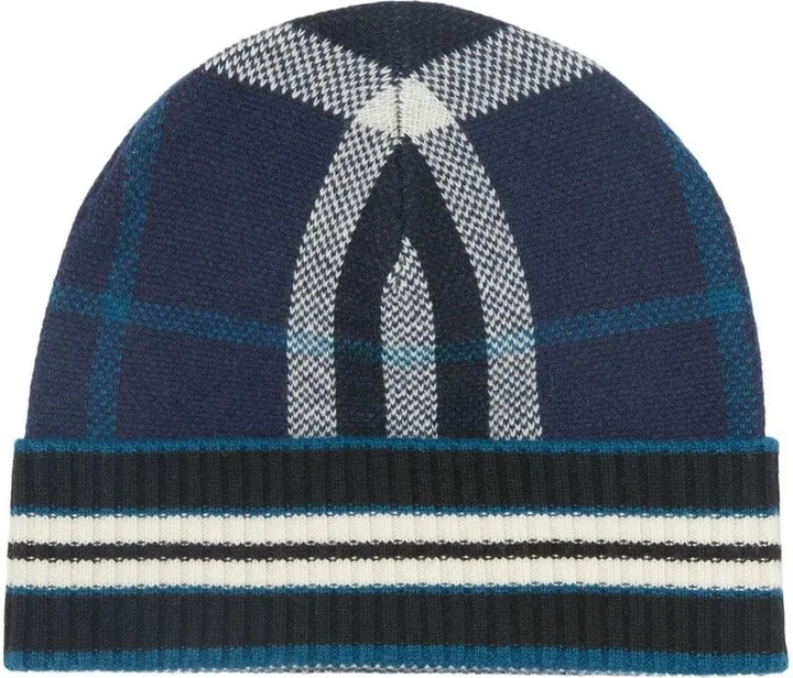 Check And Stripe Beanie
