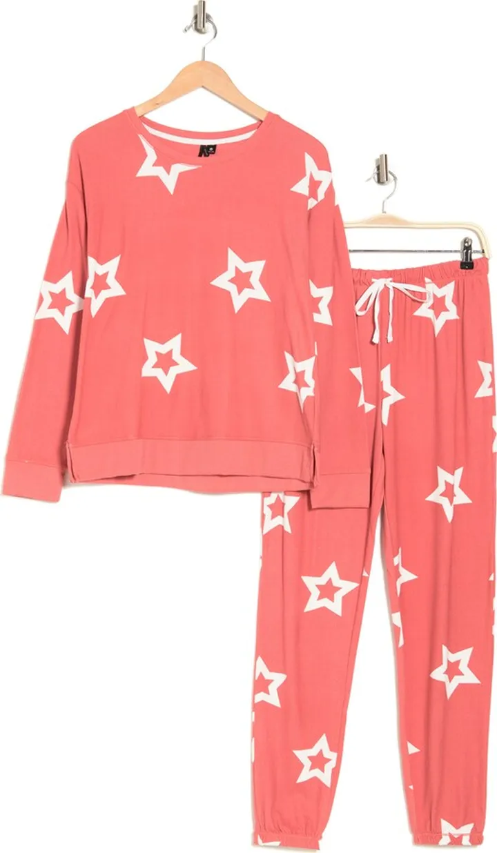 Star Print Long Sleeve Top & Joggers Pajamas