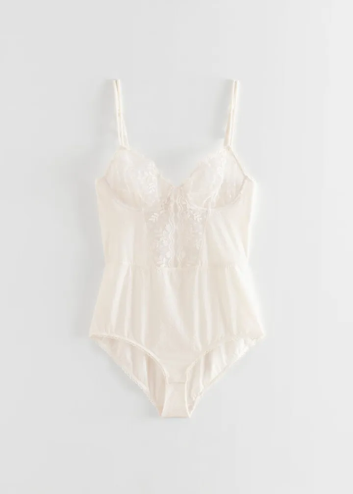 Embroidered Lace-Trim Bodysuit
