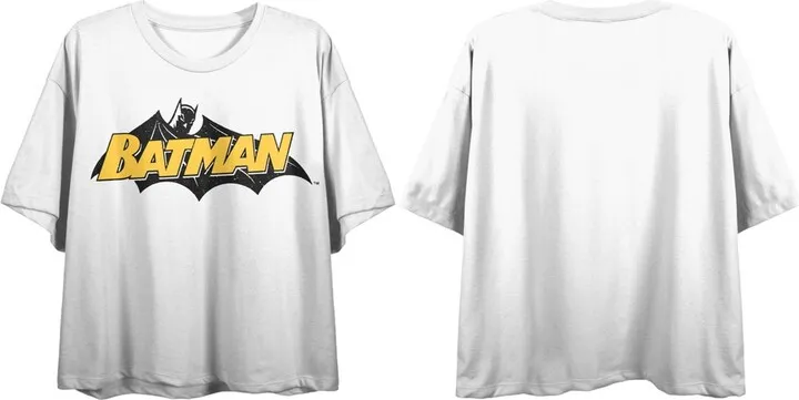 Batman Retro Bat Logo Ladies’ White Boyfriend Crop Tee-XS
