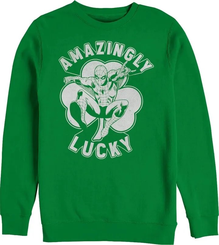Men's Marvel St. Patrick's Day Spider-Man Lucky Clover Sweatshirt - Kelly Green - Large