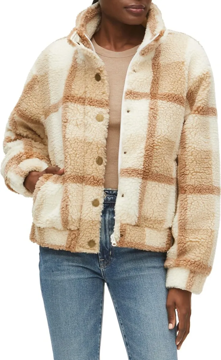 Rose Plaid Faux Shearling Jacket