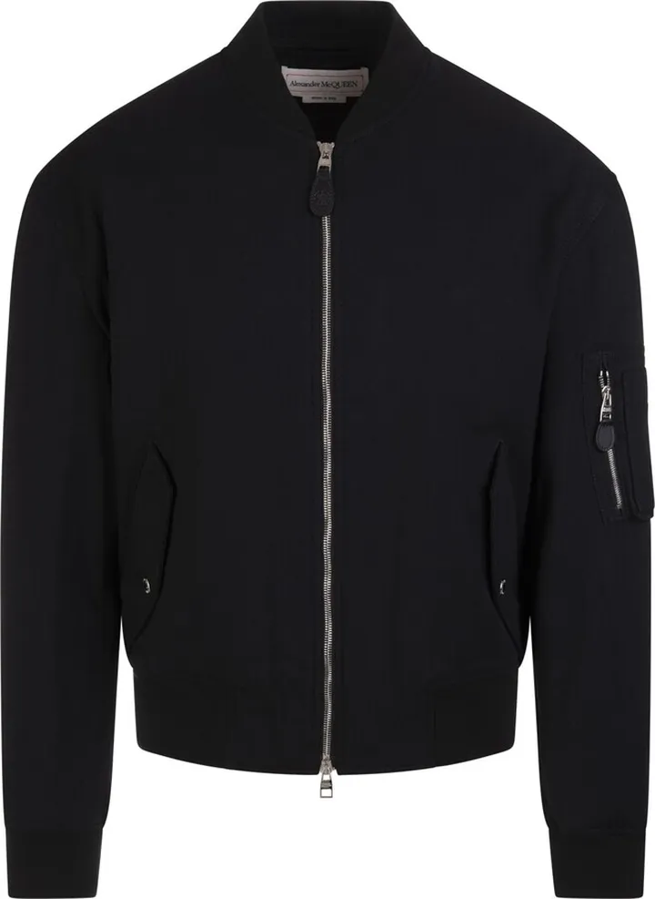 Man Mcqueen Graffiti Bomber Jacket In Black Cotton