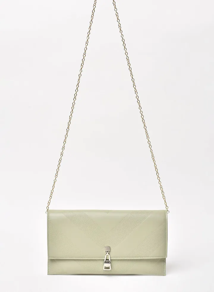 Textured Pattern Chain Strap Crossbody Bag Green