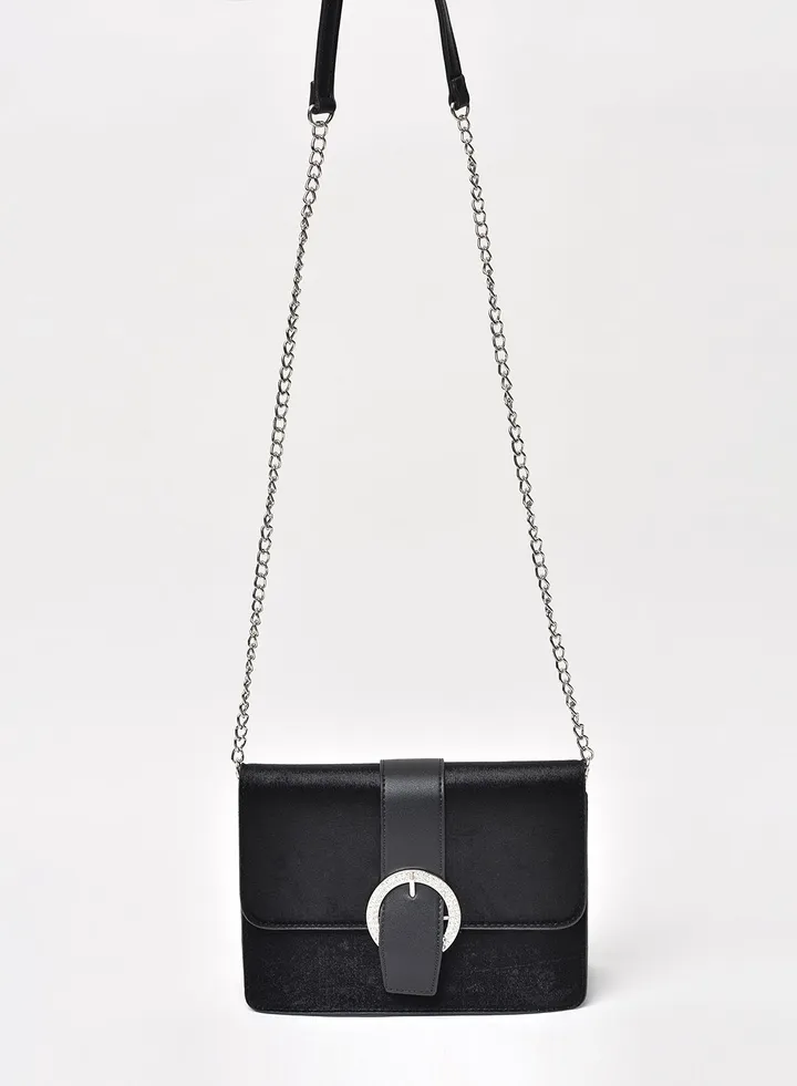 Trendy Solid Pattern Chain Strap Crossbody Bag Black