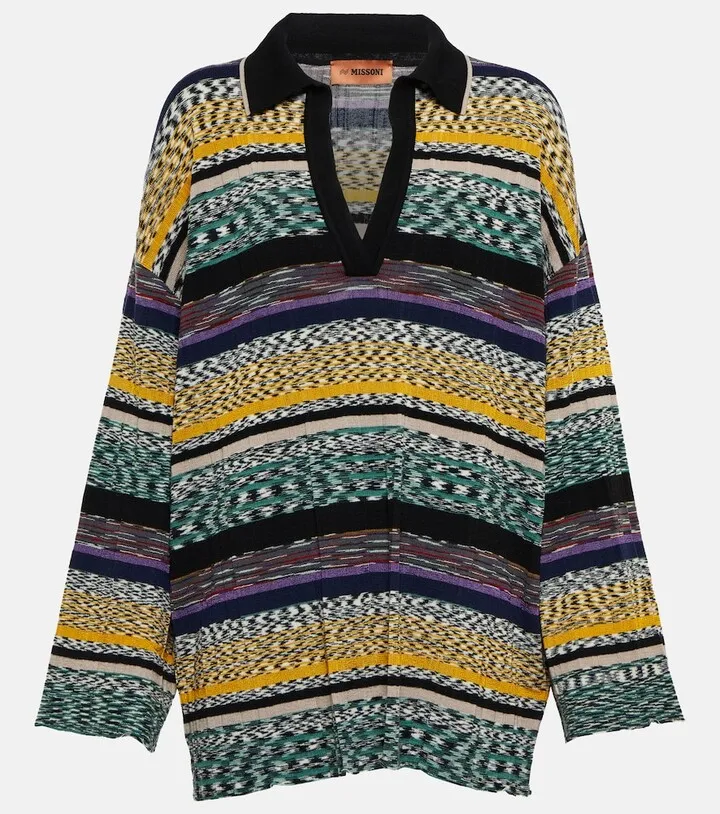 Melange wool-blend polo shirt