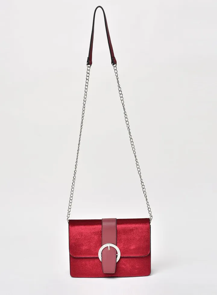 Solid Pattern Chain Strap Crossbody Bag Red