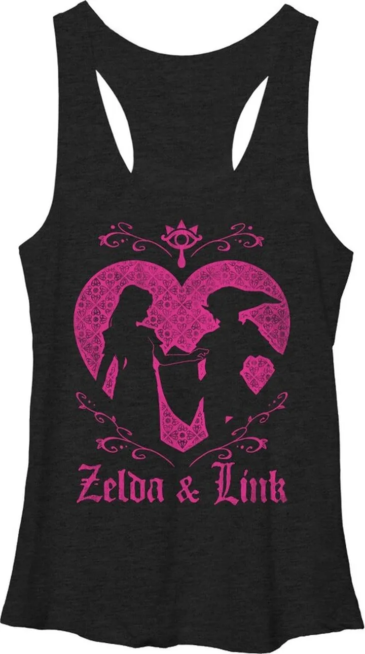 Women's Nintendo Legend of Zelda Link Love Racerback Tank Top - Black Heather - Large