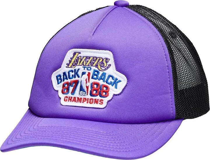 Men's Purple Los Angeles Lakers Back-to-Back Nba Finals Champions Hardwood Classics Trucker Snapback Adjustable Hat