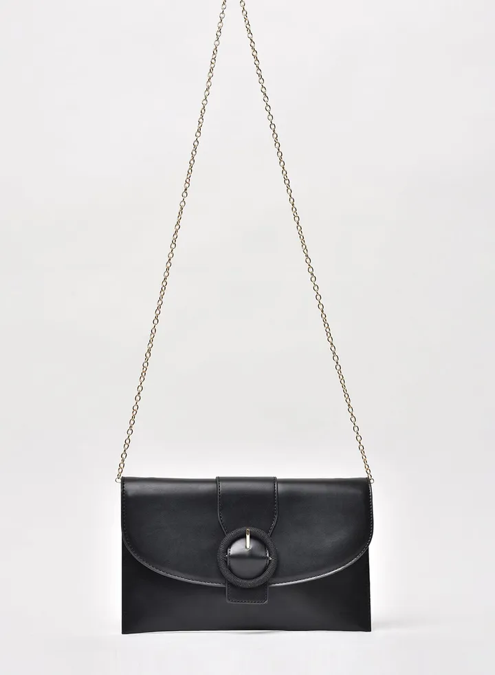 Stylish Solid Pattern Chain Strap Crossbody Bag Black