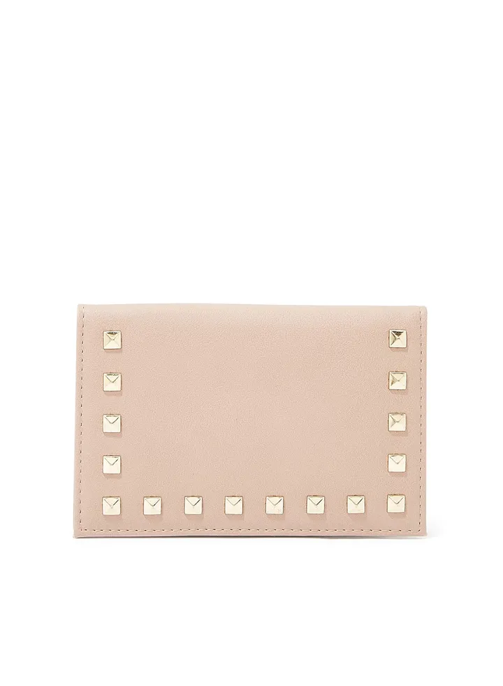 Studded Bifold Long Wallet Pink