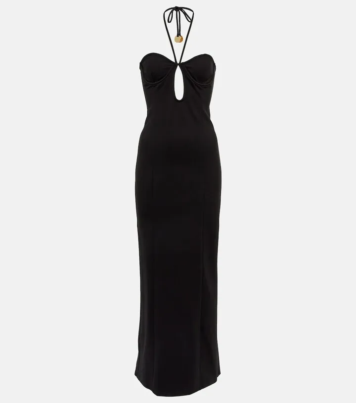 Bardot halterneck cutout midi dress