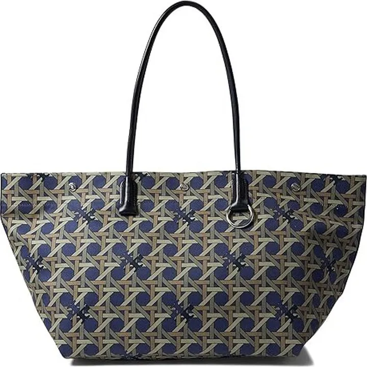 Tory Burch Canvas Basket Weave Tote (Tory Navy Basket Weave) Handbags