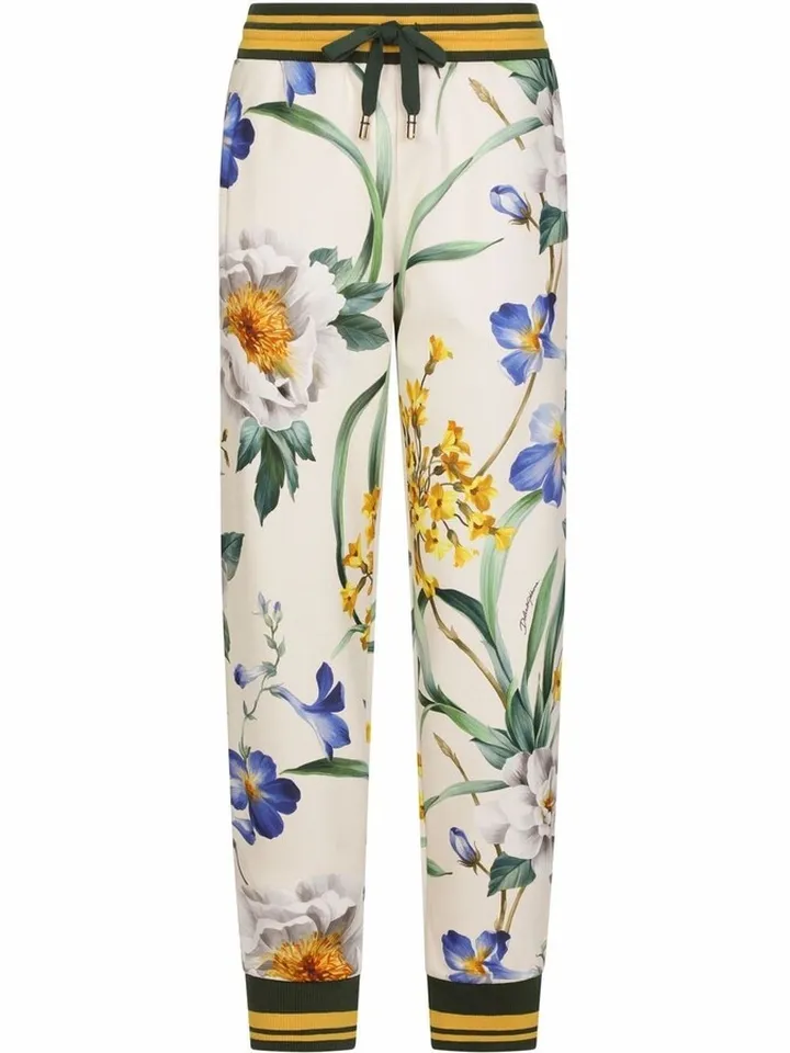 Floral-Print Cotton Track Trousers
