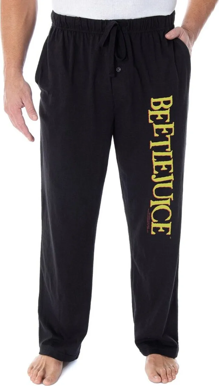 Beetlejuice Men's Classic Film Logo Loungewear Sleep Bottoms Pajama Pants (MD) Black