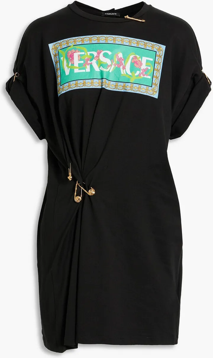 Gathered printed cotton-jersey T-shirt