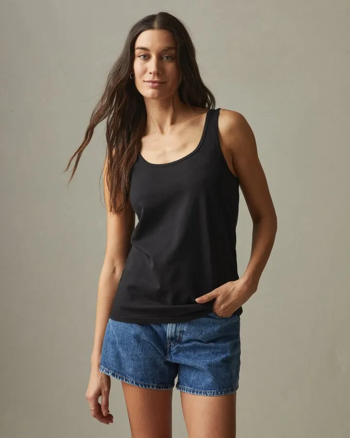 Classic Cotton Scoop Tank - Black