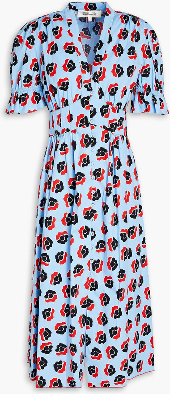 Erica gathered printed cotton-blend poplin midi dress