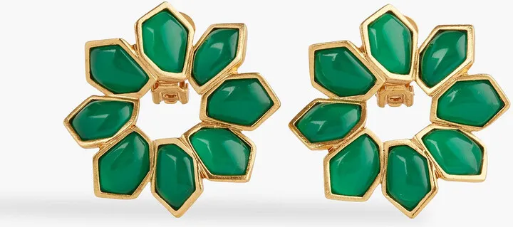 Gold-tone enamel clip earrings