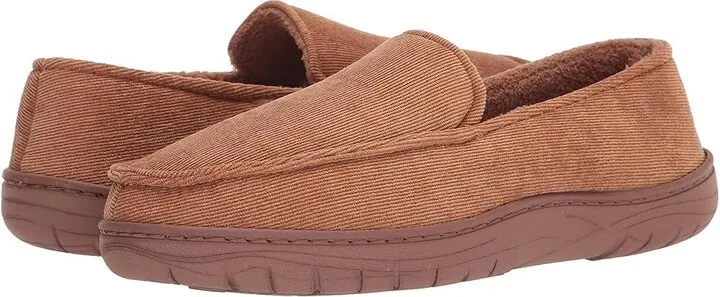 Hanes Hanes Men's Moccasin Slipper House Shoe with Indoor Outdoor Memory Foam Sole Fresh Iq Odor Protection (Tan Corduroy) Men's Slippers