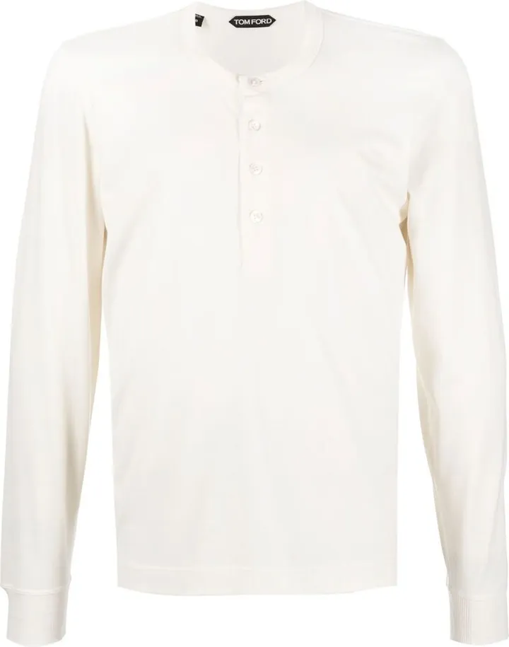 Henley-neck long-sleeve T-shirt