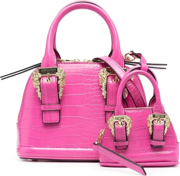Buckled Croc-Effect Tote Bag
