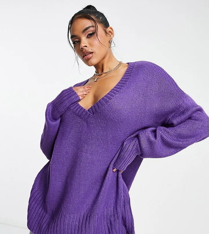 ASYOU v neck knitted sweater in purple