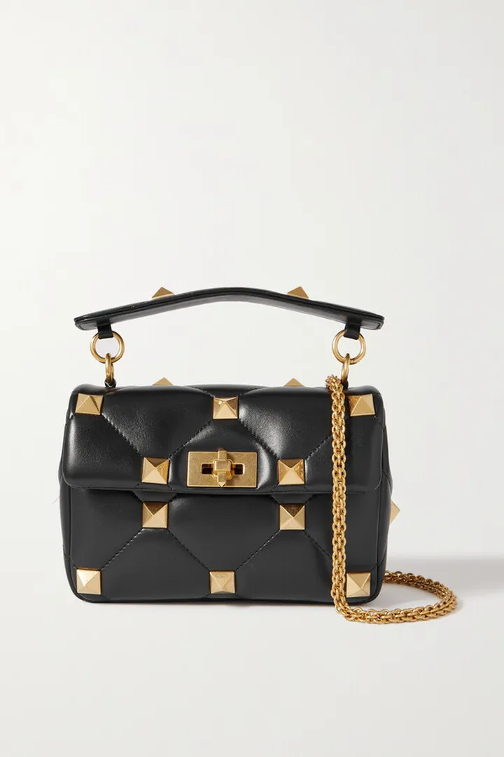Valentino Garavani - Valentino Garavani Roman Stud Quilted Leather Shoulder Bag - Black