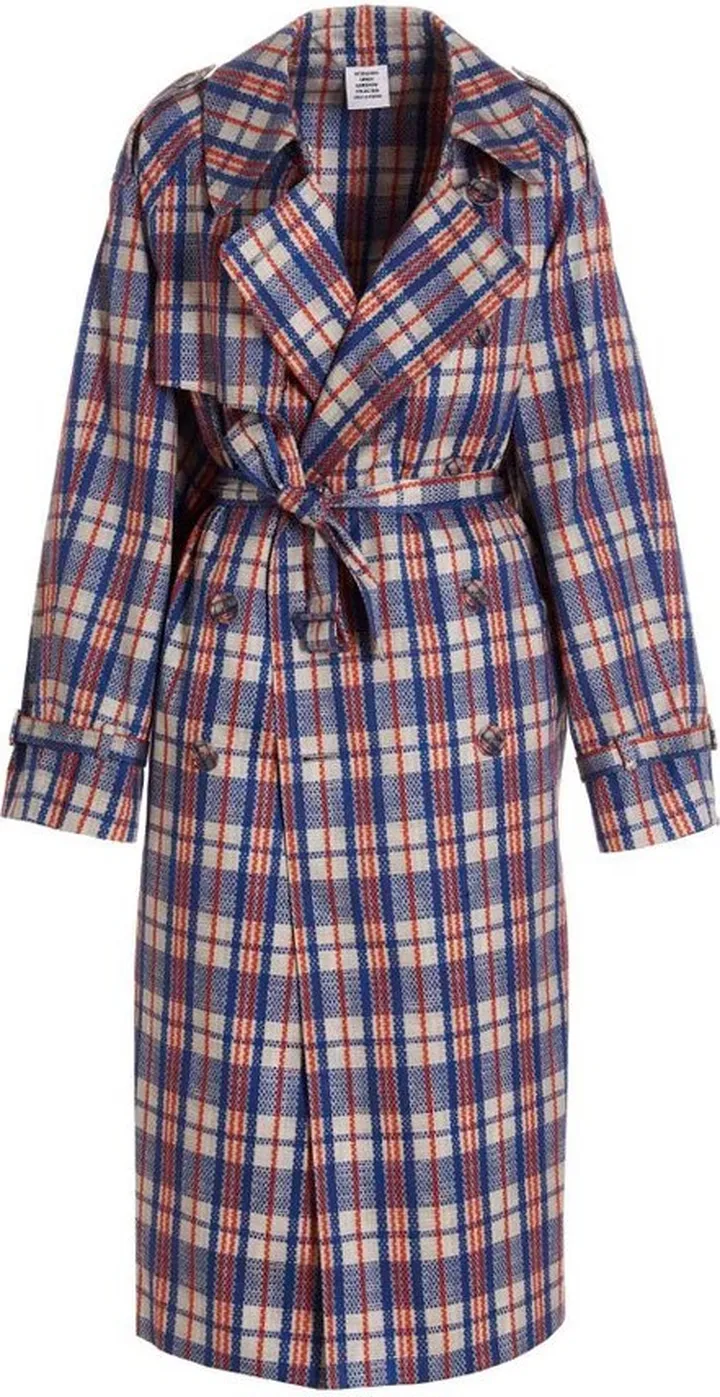 Vetements Check Printed Double-Breast Trench Coat