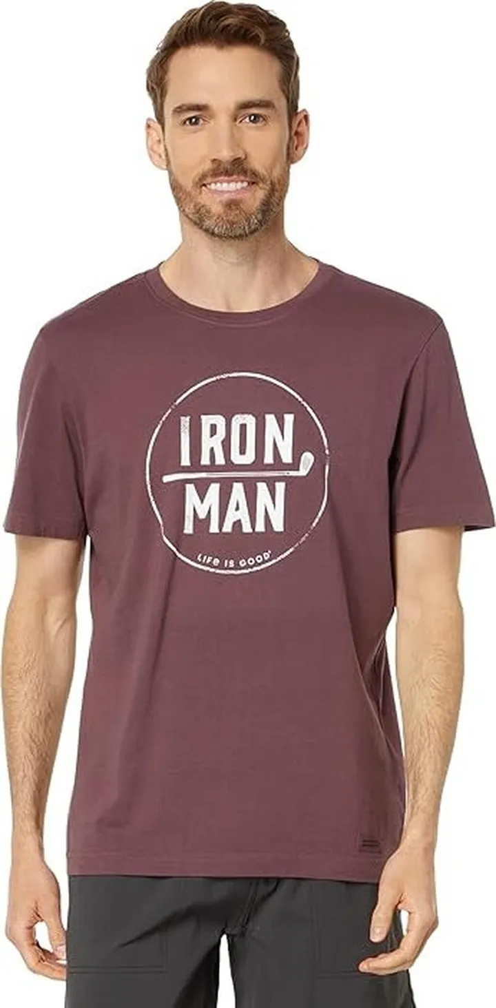Life is Good Iron Man Golf Short Sleeve Crusher Tee (Mahogany Brown) Men's T Shirt