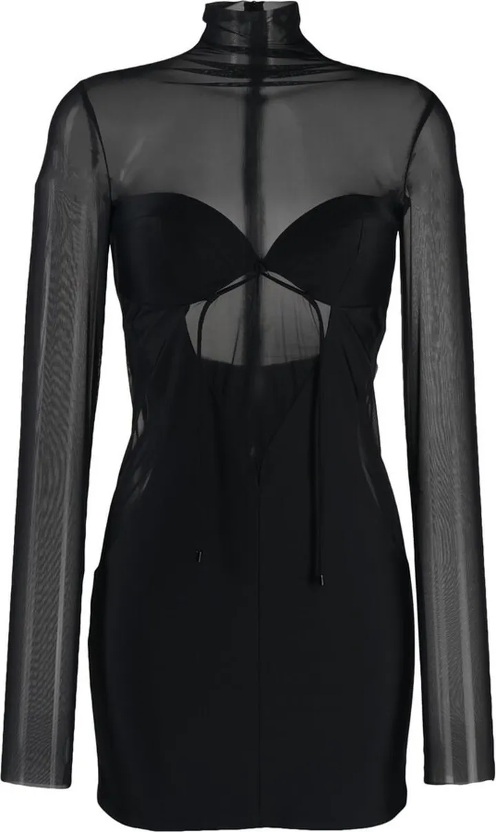 Transparent-Panel High-Neck Dress