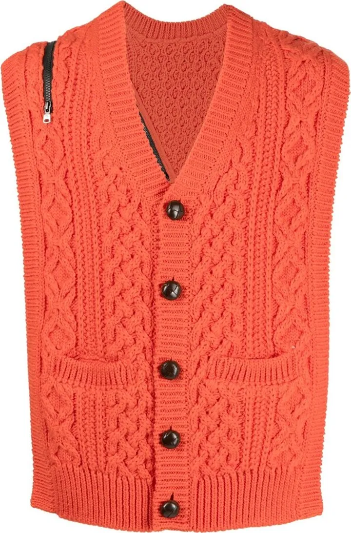 Aran-knit vest cardigan