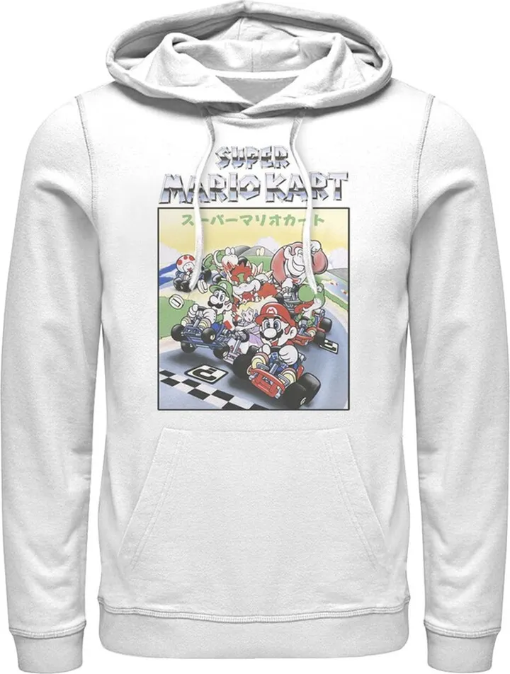Men's Nintendo Mario Kart Retro Collage Pull Over Hoodie - White - 2X Large