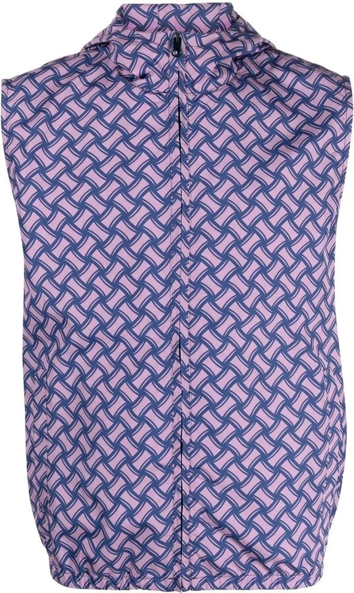 Geometric-Print Hooded Gilet