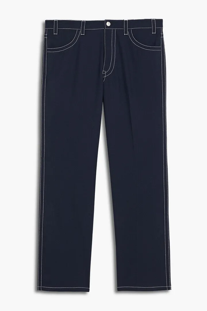 Twill straight-leg pants