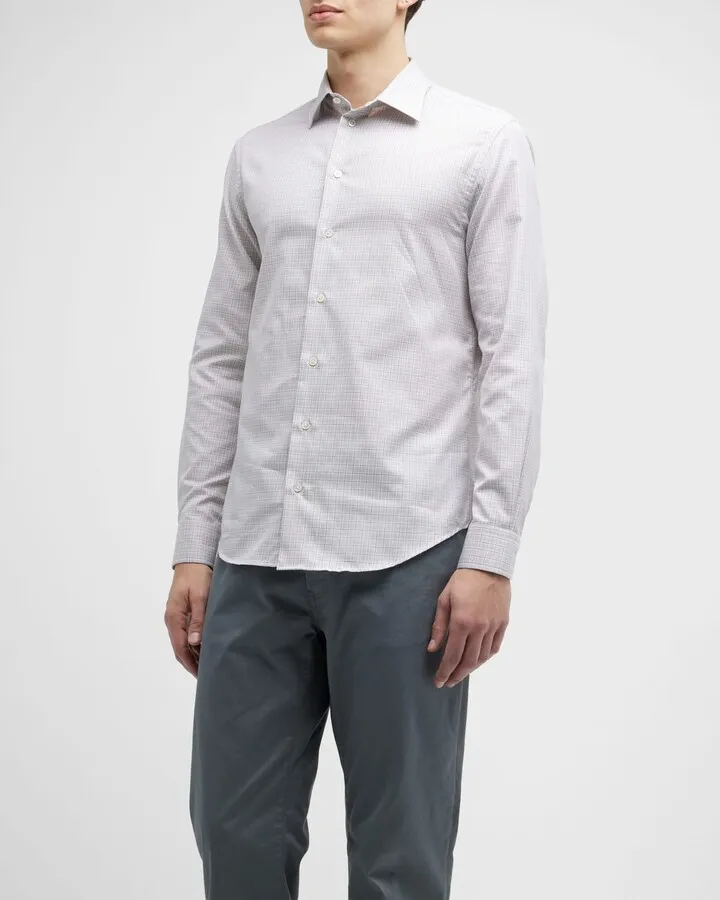 Men's Grid Check Cotton Sport Shirt