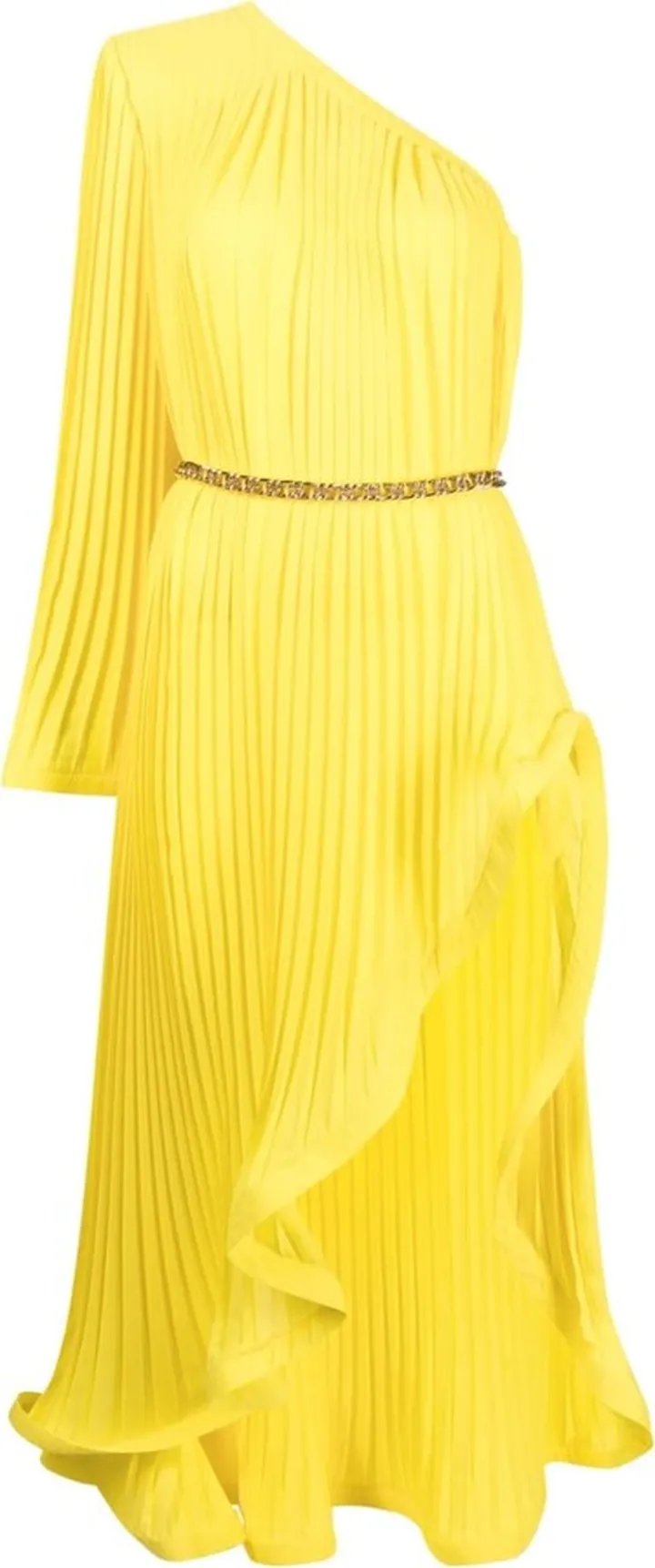 One-Shoulder Pleated Midi Dress